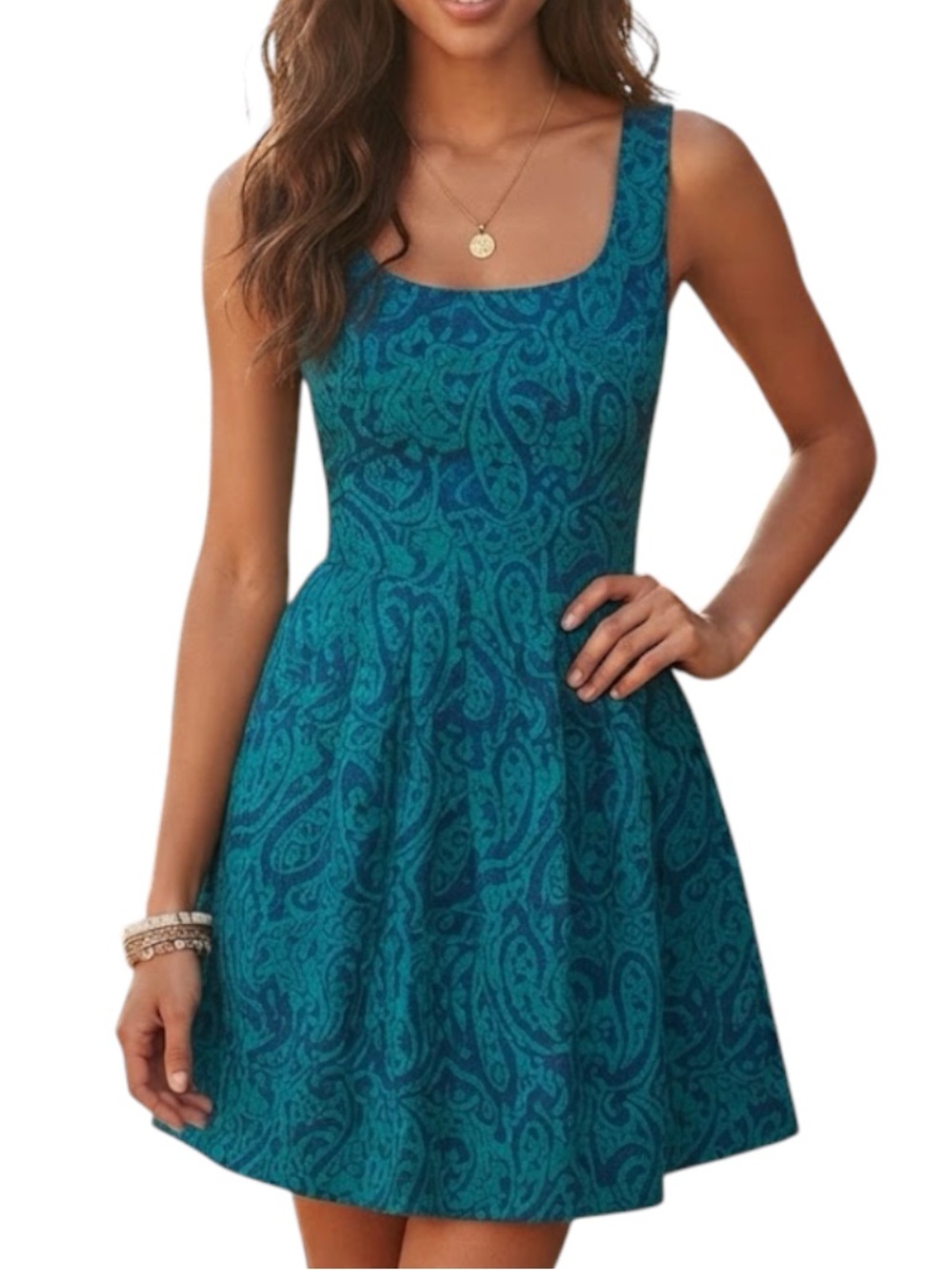 JACK BY BB DAKOTA Corrine Teal Paisley Jacquard Mini Dress 2